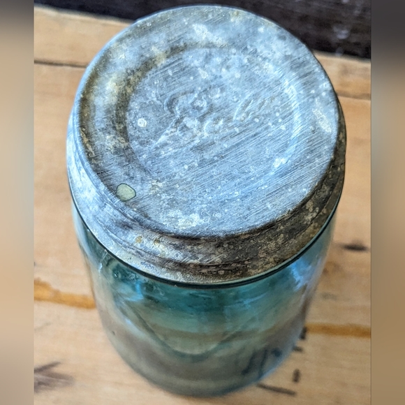 Antique 1913 Ball Perfect Aqua Mason Jar W Metal Lid #10 - Picture 5 of 9